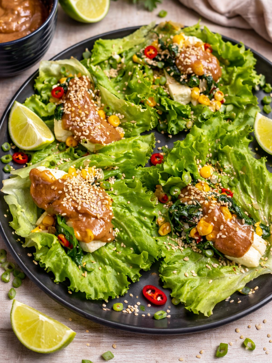 Vegetarian Lettuce Wrap with Peanut&nbsp;sauce