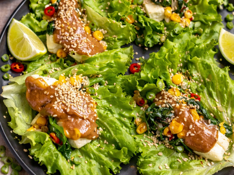 Vegetarian Lettuce Wrap with Peanut&nbsp;sauce