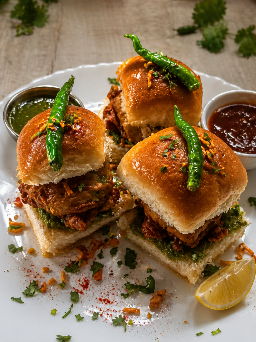 Mumbai Style Vada Pav with Spicy Chutneys & Crunchy&nbsp;Chura