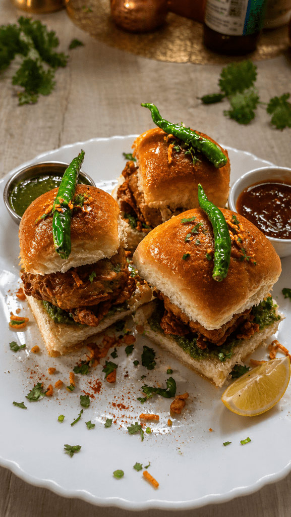 Mumbai Style Vada Pav with Spicy Chutneys & Crunchy&nbsp;Chura