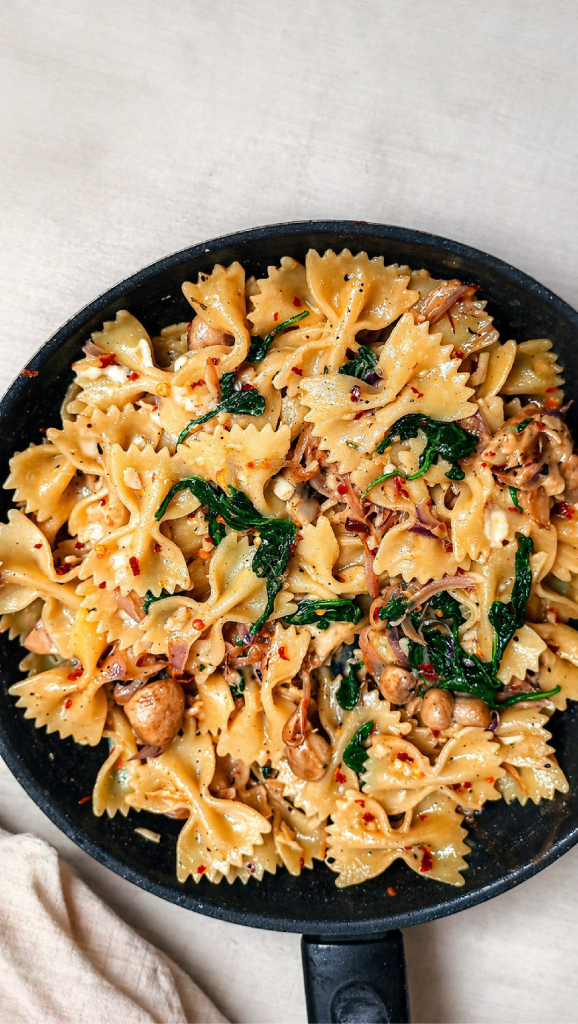 Creamy Garlic Bow Tie Pasta ( Farfalle) with Spinach &&nbsp;Mushrooms